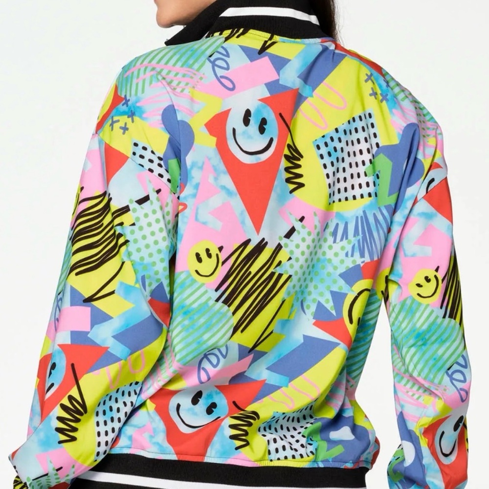 Zumba Fitness Vibrant Graphic Bomber Jacket S NWOT